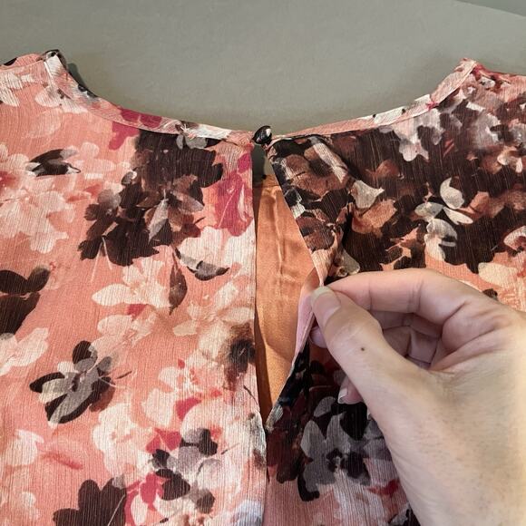 Rachel Parcell NWT Floral Print Ruffle Chiffon Blouson Dress Size 12 Pink Smock - Picture 8 of 9